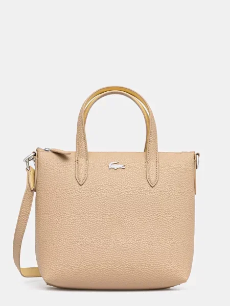 Geantă shopper Lacoste din piele bej