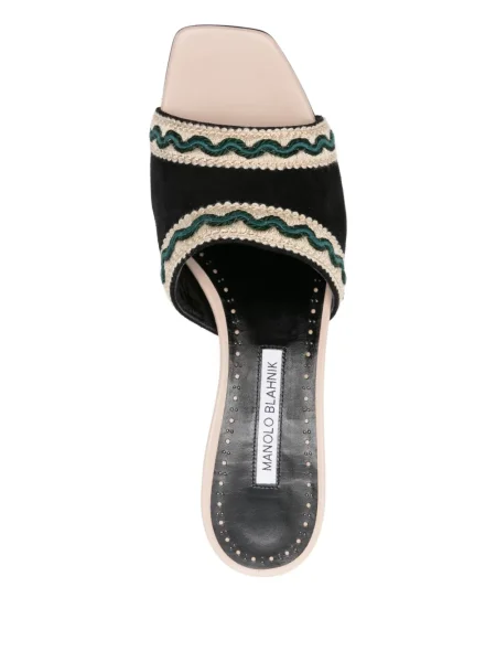 Sandale Manolo Blahnik cu broderie negru