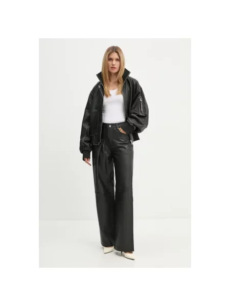 Won Hundred spodnie skórzane szerokie high waist czarny