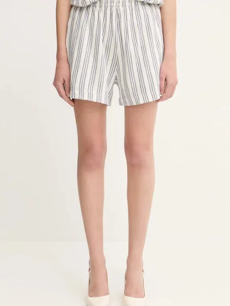 Samsoe Samsoe pantaloni scurți SAKAJA cu imprimeu high waist alb