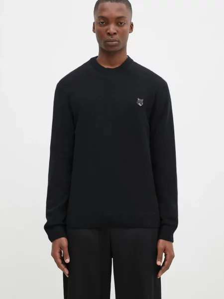 Maison Kitsuné sweter wełniany Bold Fox Head Patch czarny
