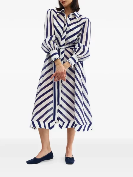 Rochie midi Aston Studio cu dungi cu volane albastru