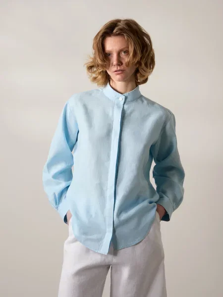 Лляна Сорочка повсякденна GNIZDO блакитний