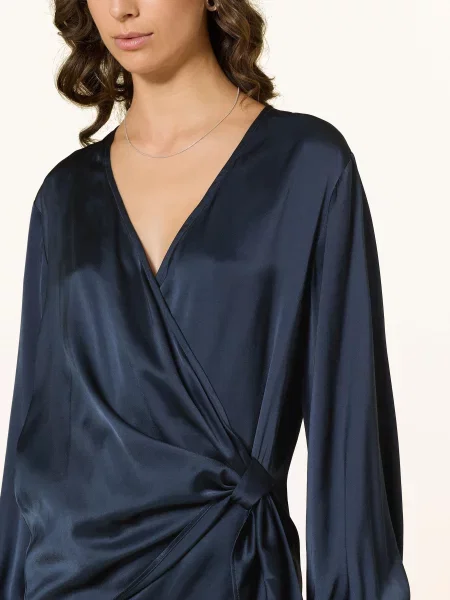 Ottod'ame Bluzka O Kroju Kopertowym Z Satyny blau granatowa