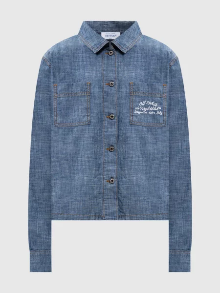 Джинсова сорочка з вишивкою логотипа Off-white синя