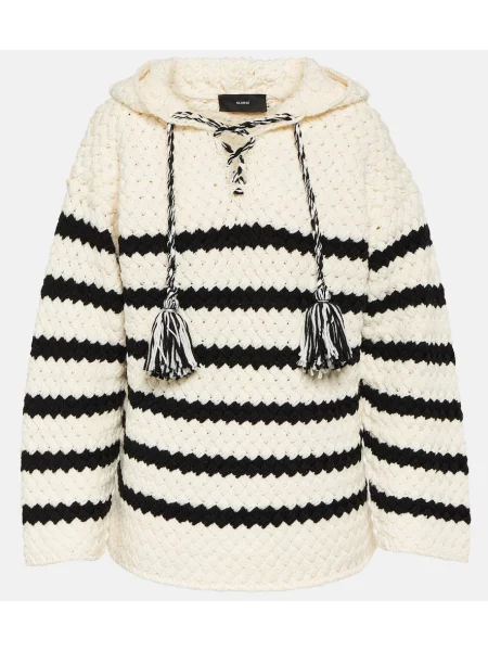 Hanorac cu glugă Alanui de lână cu dungi alb