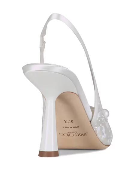 Bateliai Jimmy Choo su perlais iš tiulio slingback balta