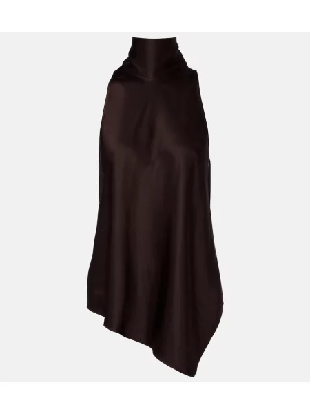 Top Brunello Cucinelli din satin asimetric maro