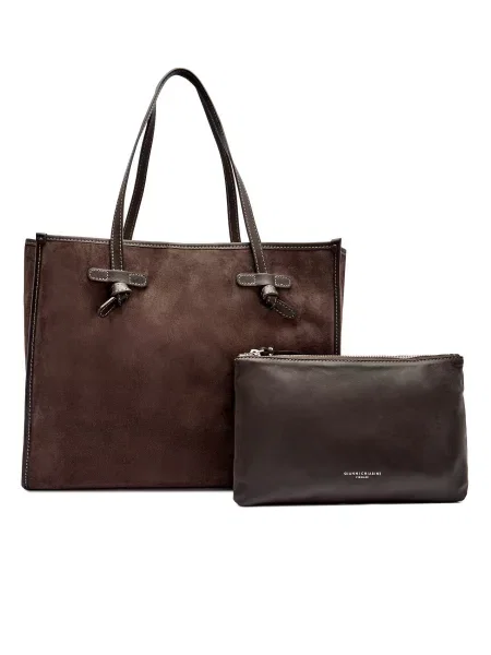 GIANNI CHIARINI Geantă shopper + borsetă MARCELLA | piele întoarsă maro