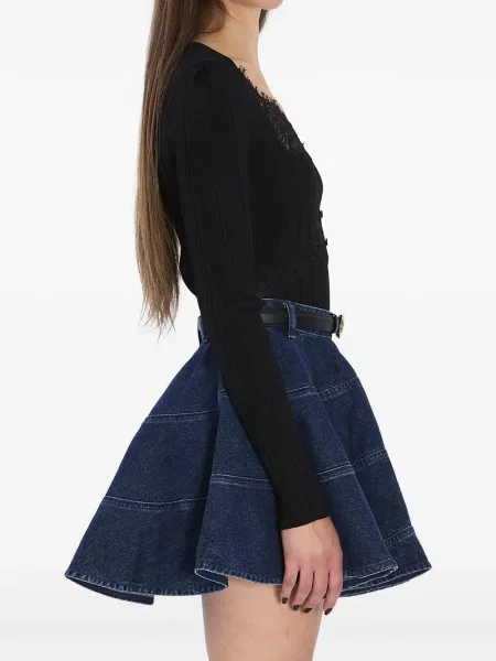 Top Self-portrait din dantelă negru