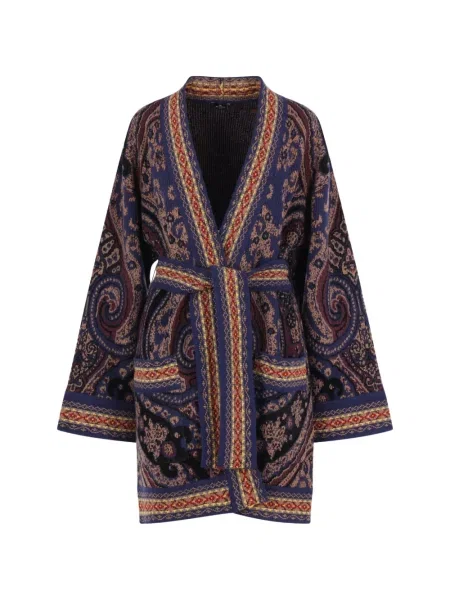 Cu centură geacă Etro cu model paisley albastru