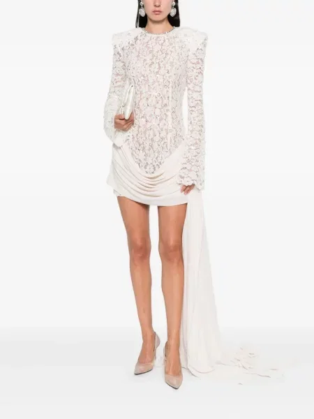 Rochie mini Nissa cu paiete din dantelă alb