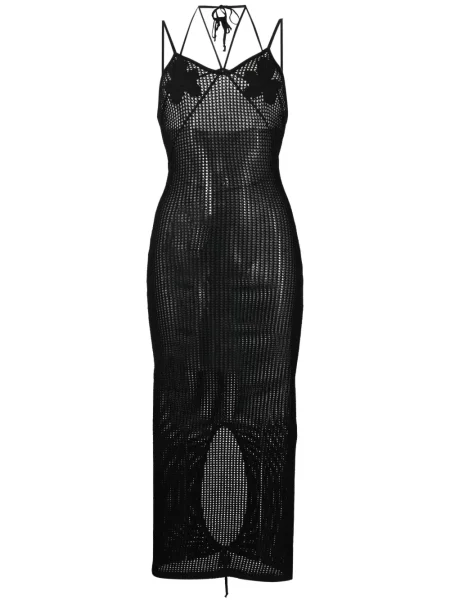 Sukienka midi Andreadamo z siateczką garniturowa z siateczki czarna