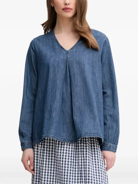 Bluzka Benetton z dekoltem w serek niebieska