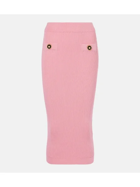 Fustă midi Balmain tricotate până la genunchi roz