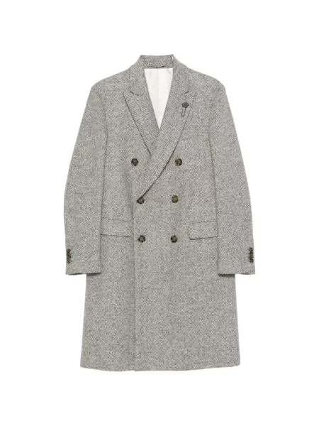 Palton Lardini din tweed cu model herringbone cu două rânduri de nasturi gri