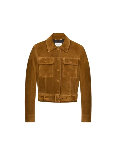 Kurtka skórzana Saint Laurent brązowa