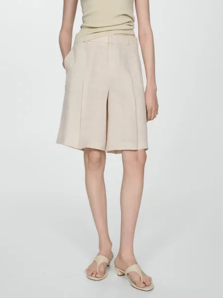 MANGO Шорти Льон бежевий