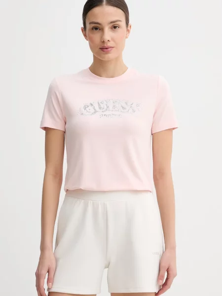 Guess t-shirt z LEONA różowa