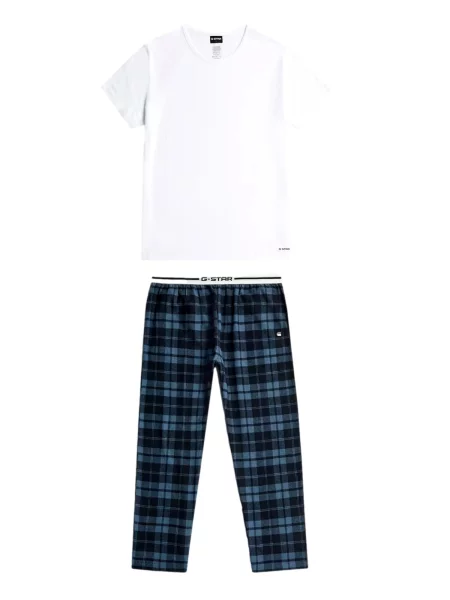 G-STAR Pijama lungă albastru / albastru închis / negru alb