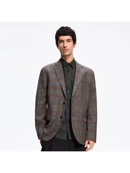 Reserved Kostkovaný blejzr slim fit antracitová