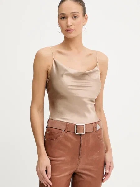 Копринена блуза Marciano by Guess DENISE дамска зелено с изчистен дизайн бежово