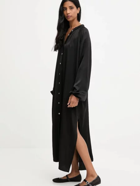 Рокля Answear.LAB дълга с уголемена кройка черно