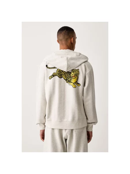 Bluza z kapturem Kenzo z kapturem w tygrysie prążki klasyczna szara