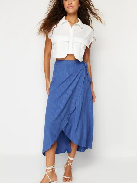 Fustă midi Trendyol cu legături albastru