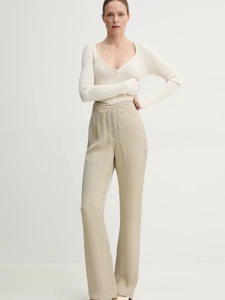 Nanushka spodnie LINETT proste high waist beżowy