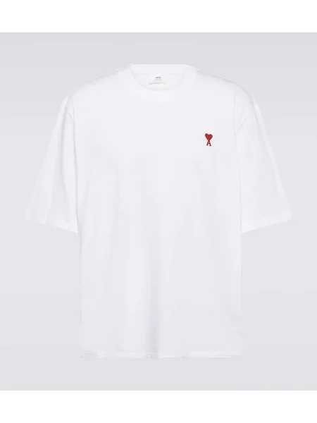 Tricou Ami Paris cu broderie din jerseu alb