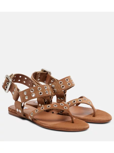 Stringi Alaïa zamszowe z ćwiekami biker brązowe