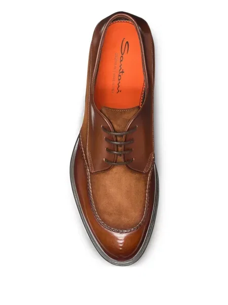 Pantofi derby Santoni din piele de căprioară maro
