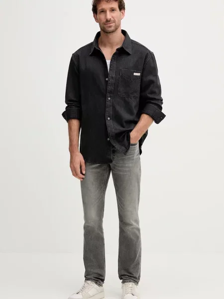 Calvin Klein Jeans koszula jeansowa regular z kołnierzykiem klasycznym czarny