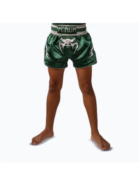 Детски шорти за тренировка Venum Inferno Muay Thai forest green/off white бяло