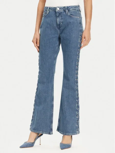 Дънки Guess с висока талия синьо