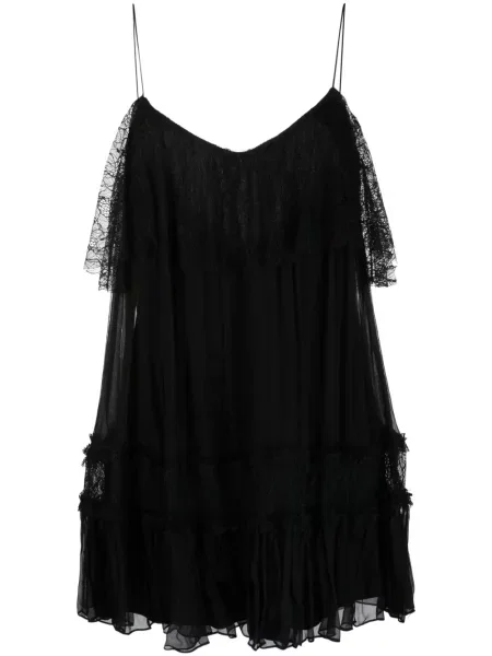 Rochie mini Nissa de mătase fără mâneci de costum negru