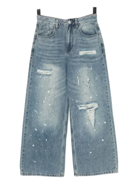 Szerokie jeansy B+ab z przetarciami niebieskie