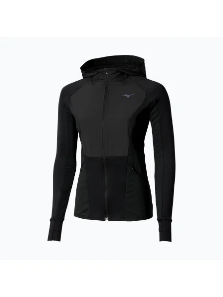 Női futó dzseki Mizuno Active Warm Hybrid Full Zip kapucnis dzseki Active Warm Hybrid Full Zip Hooded fekete