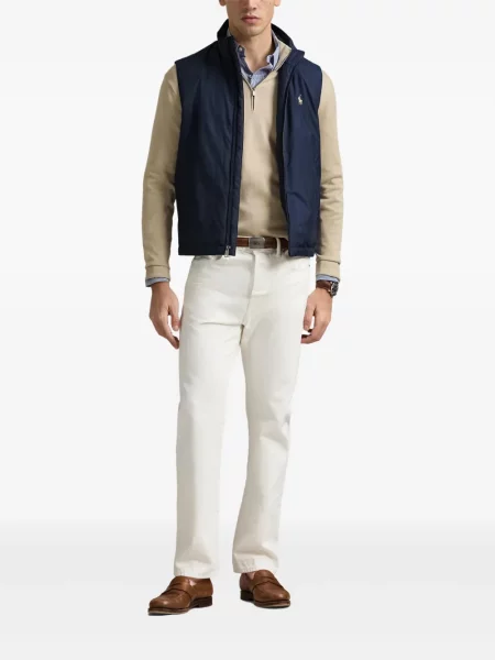 Tricou Polo Ralph Lauren din piele cu broderie în carouri maro