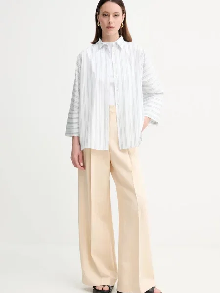 Talia lniane spodnie Weekend Max Mara z wysoką talią beżowe