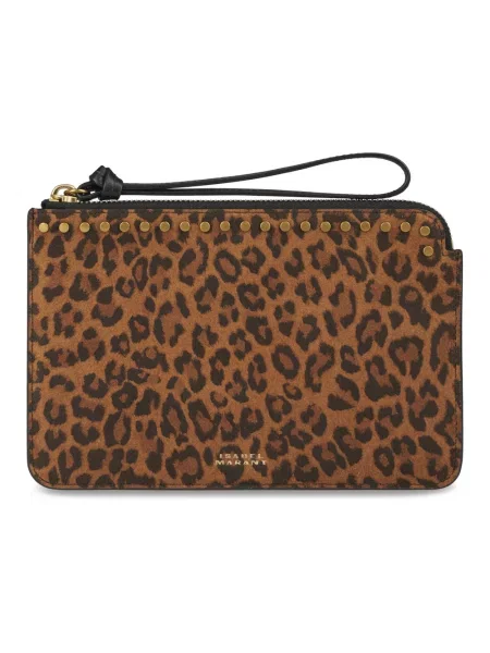 Torebka skórzana Isabel Marant bez obcasa zamszowa z nadrukiem brązowa