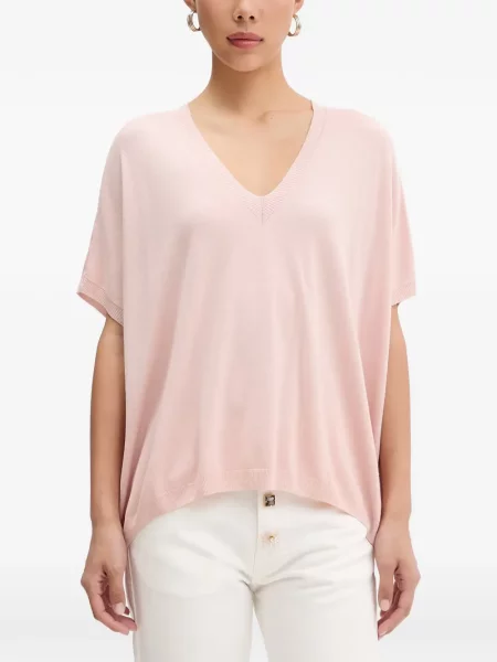 Tricou Vicolo tricotate cu decolteu în V roz