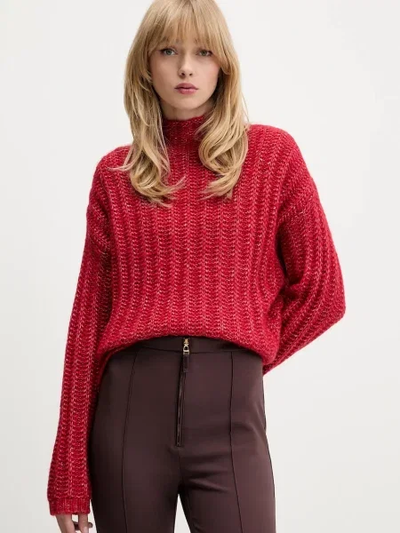 HUGO pulover din amestec de lână rosu călduros cu turtleneck roșu