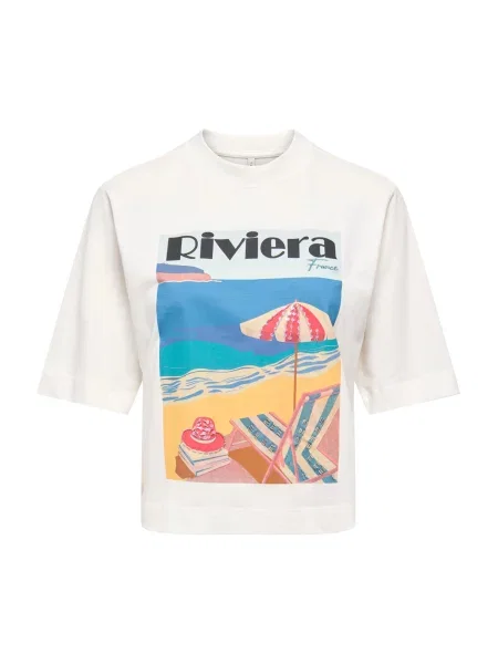 ONLY Tricou ONLVEGA azur / portocaliu / negru / natural alb