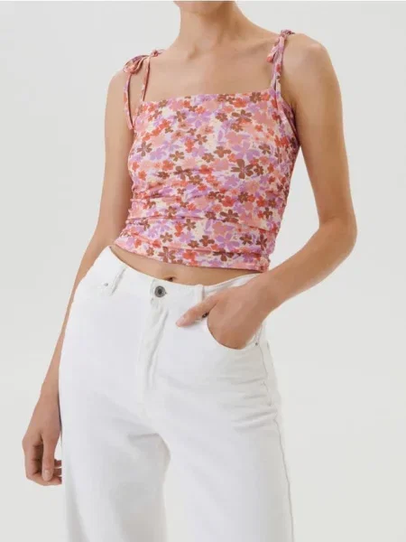 Топ на бретелях із зав’язками та квітковим візерунком різнобарвний