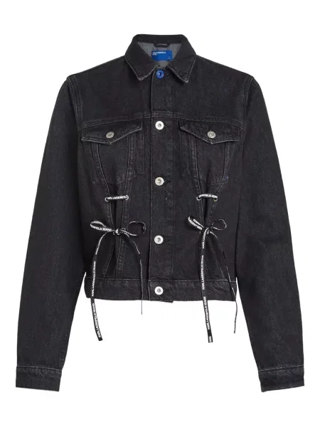 Geacă de blugi Karl Lagerfeld Jeans din dantelă cu legături negru