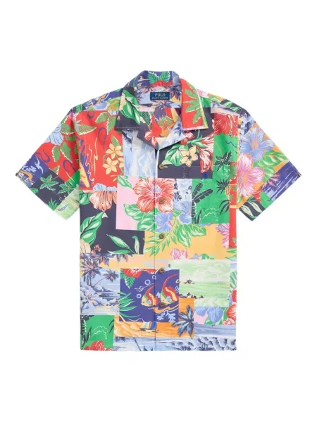 Tricou Polo Ralph Lauren din piele cu broderie în carouri maro