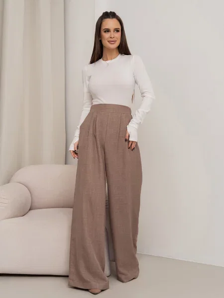 ISSA Plus Штани палаццо Льон/бавовна коричневий