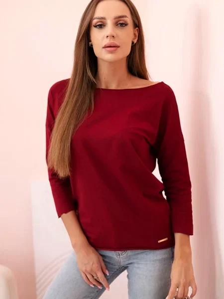 Bluzka Kesi z dekoltem w łódkę bordowa
